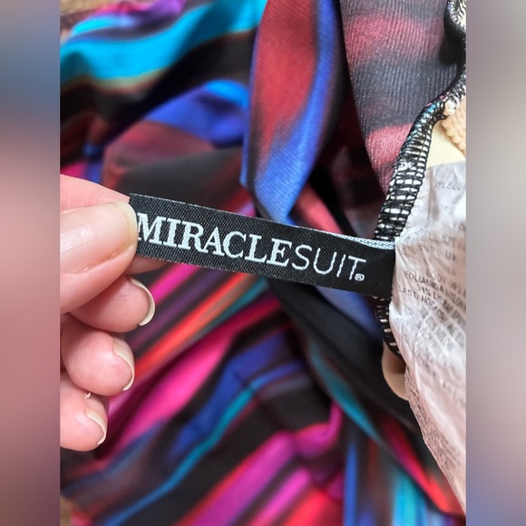 MIRACLESUIT rainbow striped one piece swimsuit slimming bathing suit sz 12 EUC - Picture 4 of 13